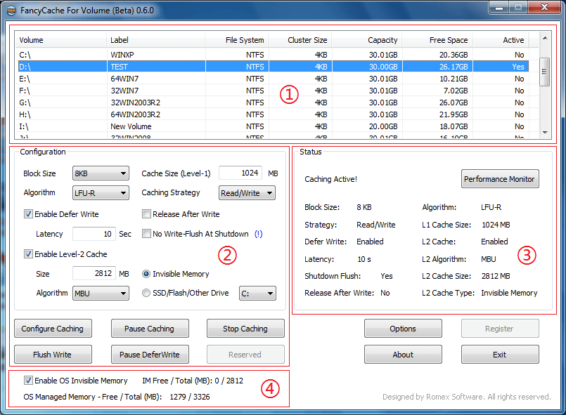 FancyCache User Guide, Main UI
