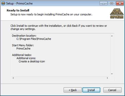PrimoCache Installation Wizard Page 2