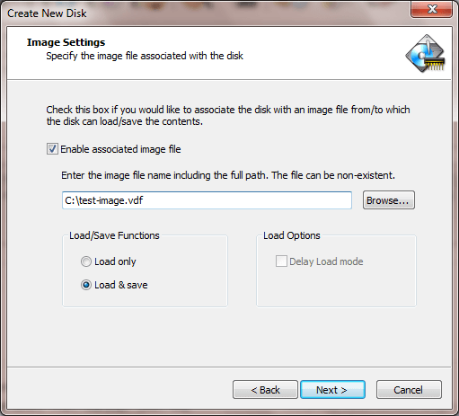 Wizard Page 6: Image File Settings
