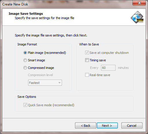Wizard Page 7: Image File Save Settings