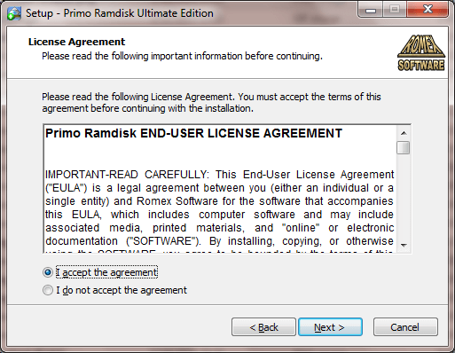 Primo Ramdisk Installation Wizard Page 2
