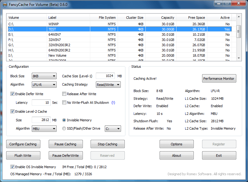 Windows 7 FancyCache for Volume 0.8.0 Beta full