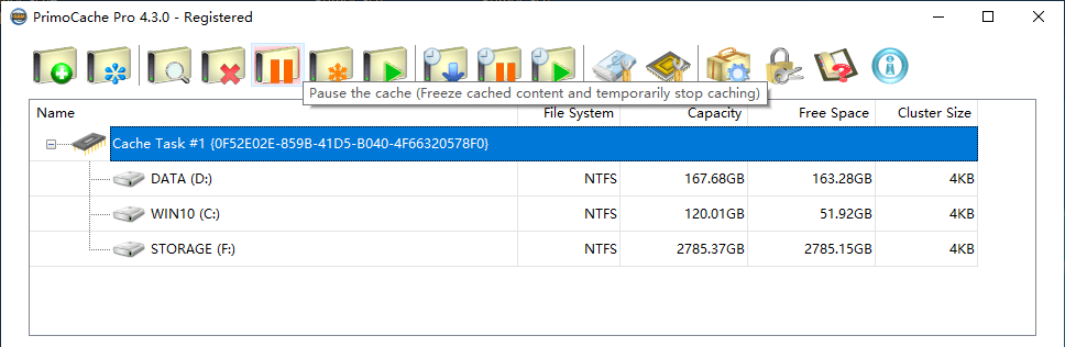 PrimoCache Operate Cache: highlight a task