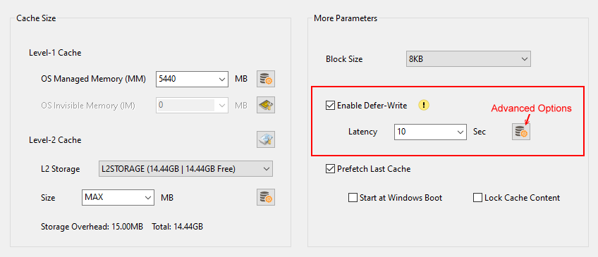 PrimoCache Defer-Write Options