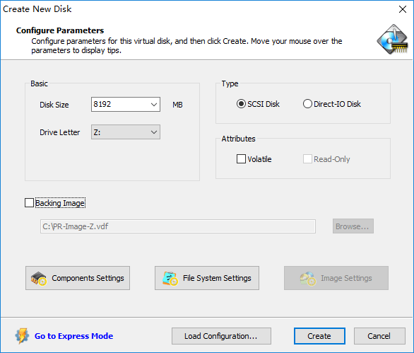 Primo Ramdisk Create Disk: Advanced Mode