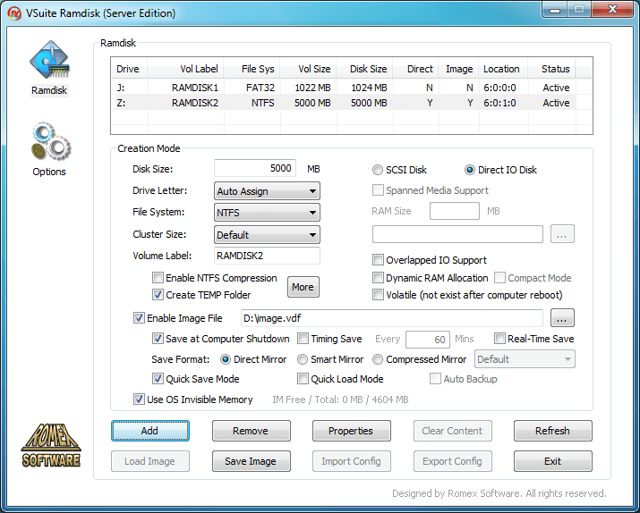 VSuite Ramdisk Professional Edition screenshot